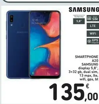 Conad Samsung Galaxy A20 16,3 Cm (6.4") 3 GB 32 GB SIM Singola 4G Micro-USB Nero 4000 MAh offerta