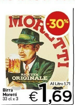 Crai Birra Moretti - Birra Ricetta Originale 990 G(ml) offerta