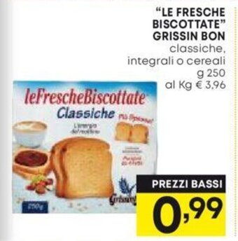 "LE FRESCHE BISCOTTATE" GRISSIN BON classiche, integrali o cereali g 250