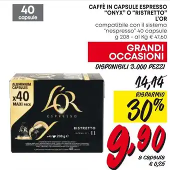 Panorama CAFFÈ IN CAPSULE ESPRESSO "ONYX" O "RISTRETTO" L'OR g 208 offerta