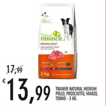 TRAINER NATURAL MEDIUM POLLO, PROSCIUTTO, MANZO, TONNO - 3 KG.