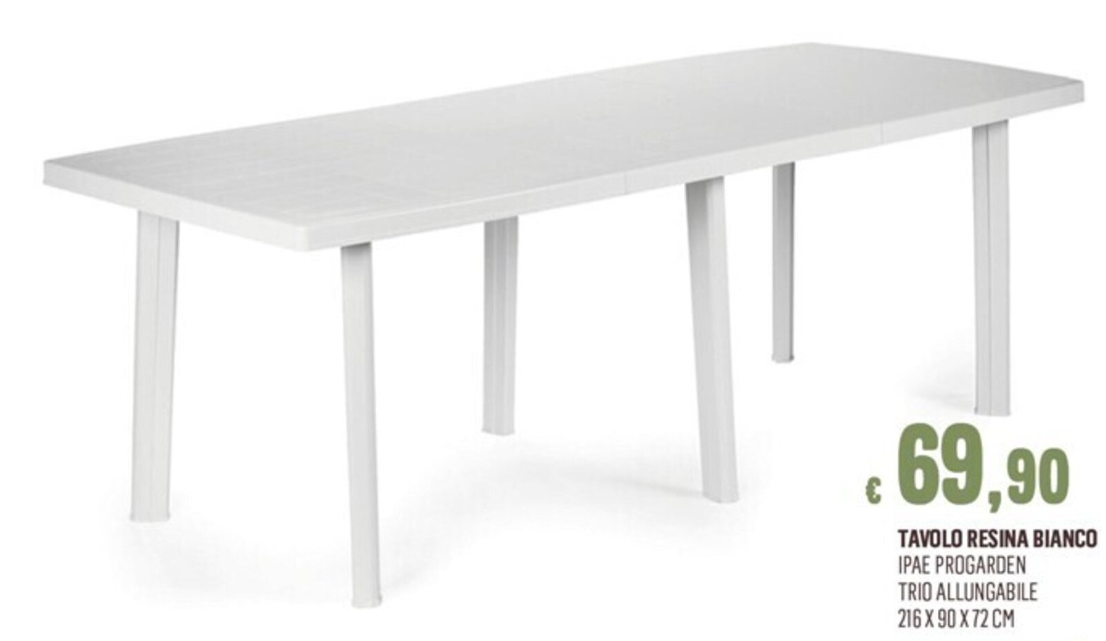 Iperspar TAVOLO RESINA BIANCO IPAE PROGARDEN TRIO ALLUNGABILE 216 X 90 X 72 CM offerta