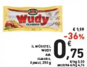 Conad IL WÜRSTEL WUDY AIA 3 pezzi, 250 g offerta