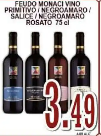 Sacoph Feudo Monaci Vino Primitivo/Negroamaro/Salice/Negroamaro Rosato 75cl offerta