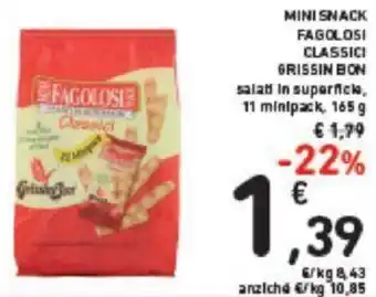 Conad MINI SNACK FAGOLOSI CLASSICI GRISSIN BON 11 minipack, 165 g offerta