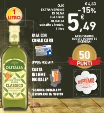 Conad OLIO EXTRA VERGINE DI OLIVA CLASSICO OLITALIA 1 LITRO offerta