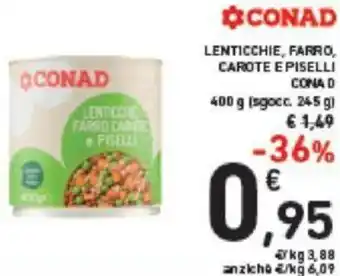 Conad LENTICCHIE, FARRO, CAROTE E PISELLI CONAD 400 g (sgocc. 24-5 g) offerta
