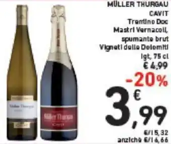 Conad MÜLLER THURGAU CAVIT 75 cl offerta
