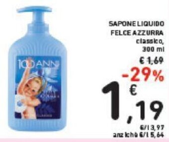 Conad SAPONE LIQUIDO FELCE AZZURRA classico, 300 ml offerta