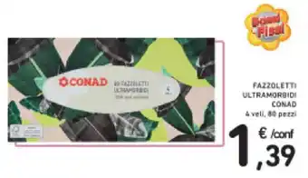 Conad FAZZOLETTI ULTRAMORBIDI CONAD 4-veli, 80 pezzi offerta