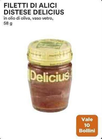 Coop FILETTI DI ALICI DISTESE DELICIUS in olio di oliva, vaso vetro, 58 g offerta