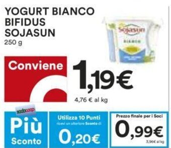 Coop YOGURT BIANCO BIFIDUS SOJASUN 250 g offerta