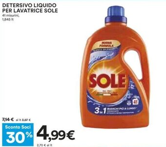 Coop DETERSIVO LIQUIDO PER LAVATRICE SOLE 41 misurini, 1,845 lt offerta