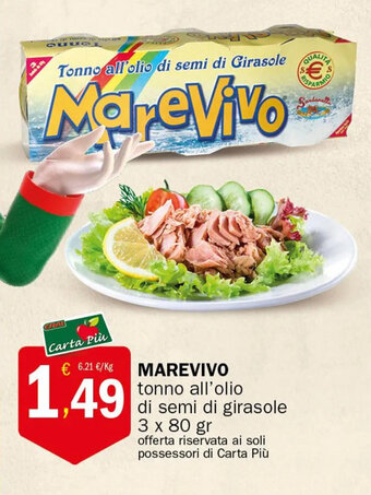 Crai MAREVIVO tonno all'olio di semi di girasole 3 x 80 gr offerta