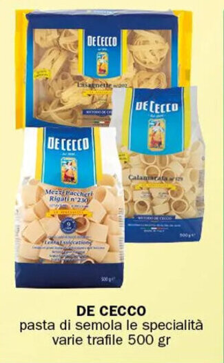 DE CECCO pasta di semola le specialità varie trafile 500 gr