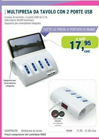 Multipresa Da Tavolo Con 2 Porte USB