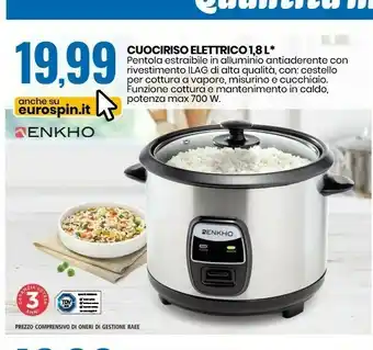 Eurospin Enkho Cuociriso Elettrico 1.8L offerta