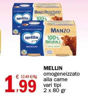 Crai MELLIN omogeneizzato alla carne vari tipi 2 x 80 gr offerta