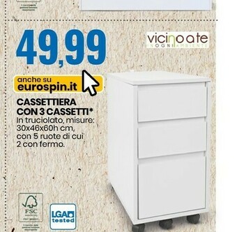 Eurospin Cassettiera Con 3 Cassetti offerta