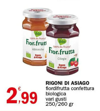 Crai RIGONI DI ASIAGO fiordifrutta confettura biologica vari gusti 250/260 gr offerta