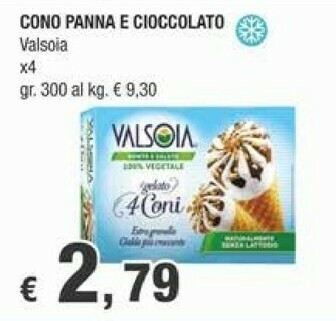Crai Valsoia Cono Panna E Cioccolato 300g offerta