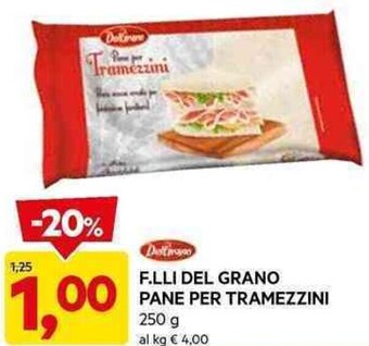 DPiù F.LLI DEL GRANO PANE PER TRAMEZZINI 250 g offerta