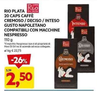 RIO PLATA 20 CAPS CAFFÈ CREMOSO / DECISO / INTESO GUSTO NAPOLETANO COMPATIBILI CON MACCHINE NESPRESSO 110 g
