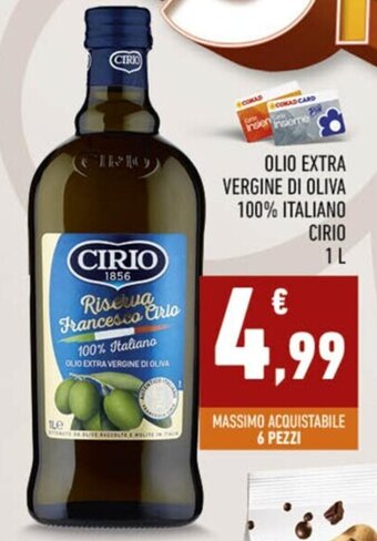 Conad OLIO EXTRA VERGINE DI OLIVA 100% ITALIANO CIRIO 1 L offerta