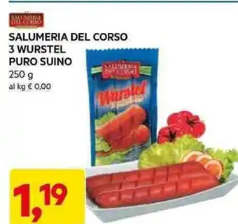 DPiù SALUMERIA DEL CORSO 3 WURSTEL PURO SUINO 250 g offerta