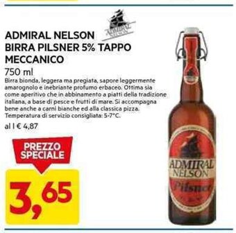 DPiù ADMIRAL NELSON BIRRA PILSNER 5% TAPPO MECCANICO 750 ml offerta
