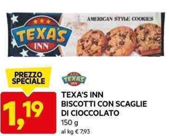 DPiù TEXA'S INN BISCOTTI CON SCAGLIE DI CIOCCOLATO 150 g offerta