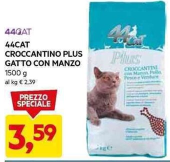 DPiù 44CAT CROCCANTINO PLUS GATTO CON MANZO 1500 g offerta
