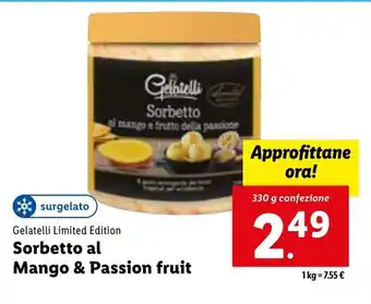 Lidl Gelatelli Limited Edition Sorbetto al Mango & Passion fruit 330 g offerta