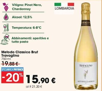 Carrefour Metodo Classico Brut Travaglino 750 ml offerta