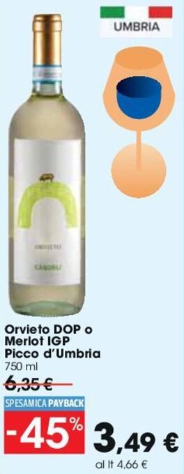 Carrefour Orvieto DOP o Merlot IGP Picco d'Umbria 750 ml offerta