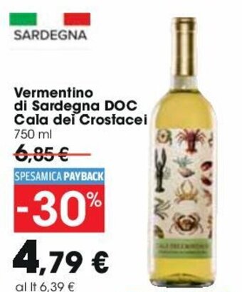 Carrefour Vermentino di Sardegna DOC Cala dei Crostacei 750 ml offerta