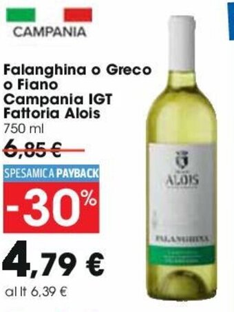 Carrefour Falanghina o Greco o Fiano Campania IGT Fattoria Alois 750 ml offerta