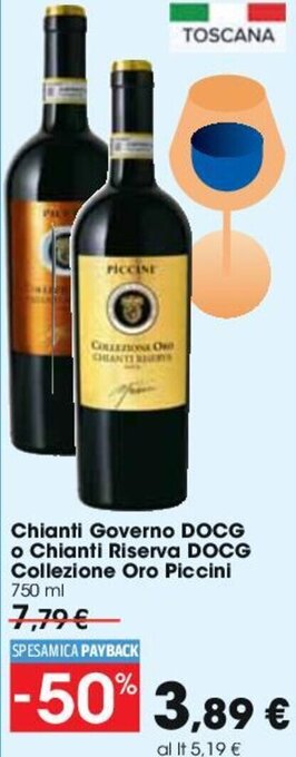Carrefour Chianti Governo DOCG o Chianti Riserva DOCG Collezione Oro Piccini 750 ml offerta