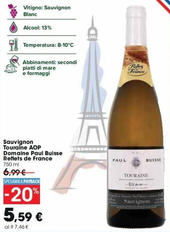 Carrefour Sauvignon Touraine AOP Domaine Paul Buisse Reflets de France 750 ml offerta