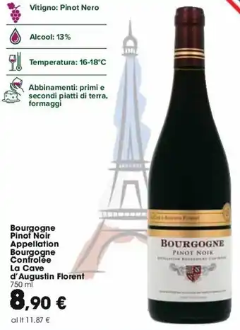 Carrefour Bourgogne Pinot Noir Appellation Bourgogne Controlee La Cave d'Augustin Florent 750 ml offerta