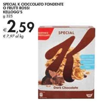 Bennet SPECIAL K CIOCCOLATO FONDENTE O FRUTTI ROSSI KELLOGG'S g 325 offerta