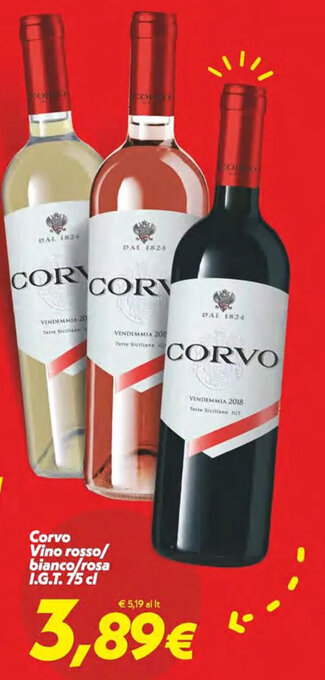Iper Super Conveniente Corvo Vino rosso/ bianco/rosa I.G.T. 75 cl offerta