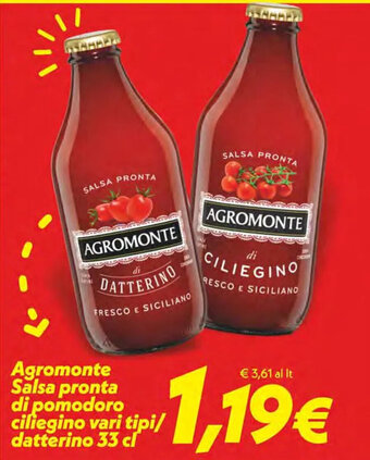 Iper Super Conveniente Agromonte Salsa pronta di pomodoro ciliegino vari tipi/ datterino 33 cl offerta