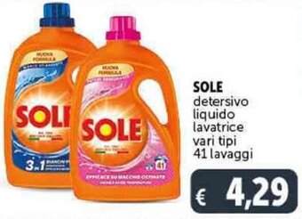Deco Supermercati SOLE detersivo liquido lavatrice vari tipi 41 lavaggi offerta