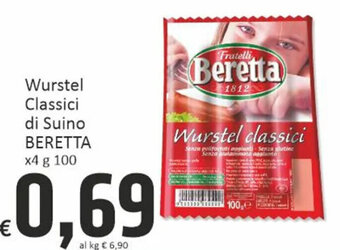 Paghi Poco Wurstel Classici di Suino BERETTA x4 g 100 offerta