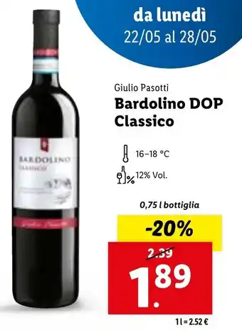 Lidl Giulio Pasotti Bardolino DOP Classico 0,75 l offerta