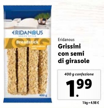 Lidl Eridanous Grissini con semi di girasole 400 g offerta