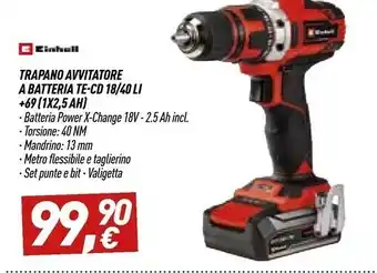 Einhell Trapano Avvitatore Batteria TE-CD 18/40 Li 69 (1x2,5 Ah)