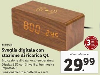 Lidl AURIOL Sveglia digitale con stazione di ricarica QI offerta
