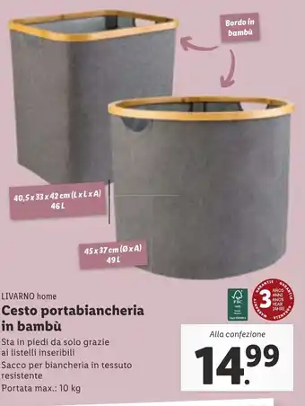 Lidl LIVARNO home Cesto portabiancheria in bambù offerta